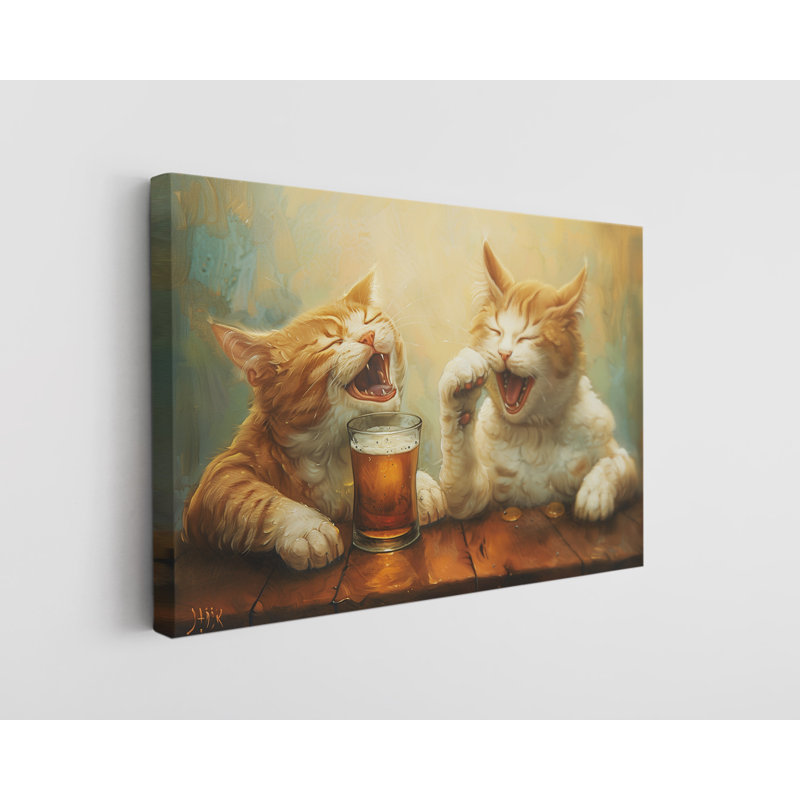 Reproduction de peinture de deux chats avec bière, art mural moderne pour la maison et le bureau, reproduction de peinture