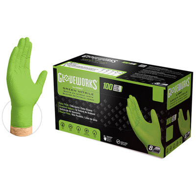 Gloveworks 8 mil Disposable HD Nitrile Gloves, Pack of 100, XLarge, Green