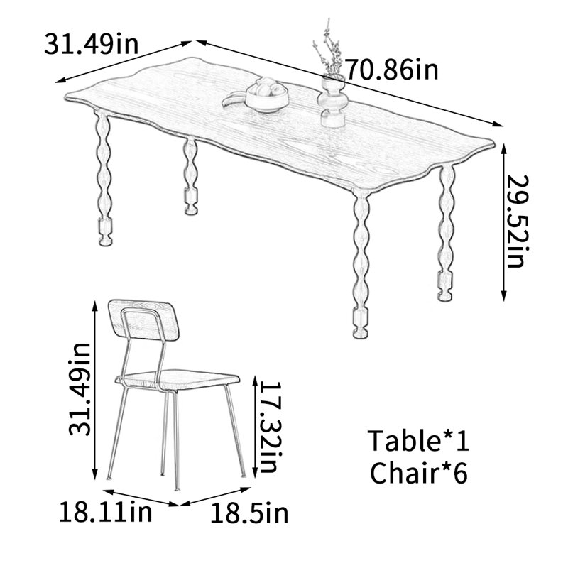Ensemble de table de salle à manger Exquis, H 29,52 po x L 70,86 po x l 31,49 po, Blanc