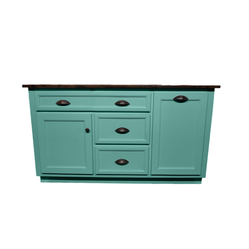 Javonnie Solid Wood Kitchen Island, Teal