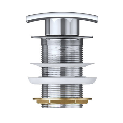  Push Pop Up Chrome Basin Waste Plug - Unslotted Suitable for Sink Without Overflow - Rising Square Push Button