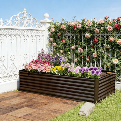 8×4×2 Ft Galvanized Raised Garden Bed, Outdoor Planter Garden Boxes Large Metal Planter Box For Gardening Vegetables Fruits Flowers, Brown
