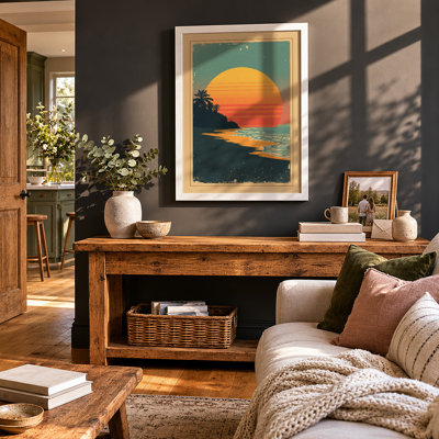 Tropical Sunset Paradise Vintage - Framed Print