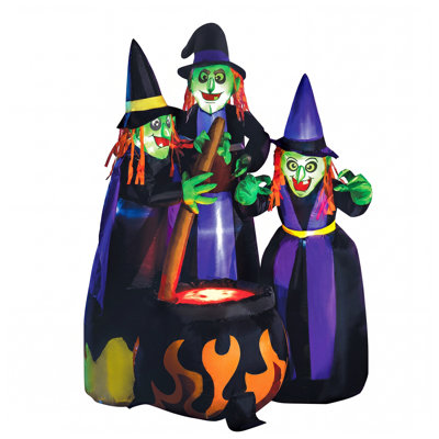 Joyeuses Fêtes d'Halloween gonflables avec sorcières et flammes de 6 pi de hauteur