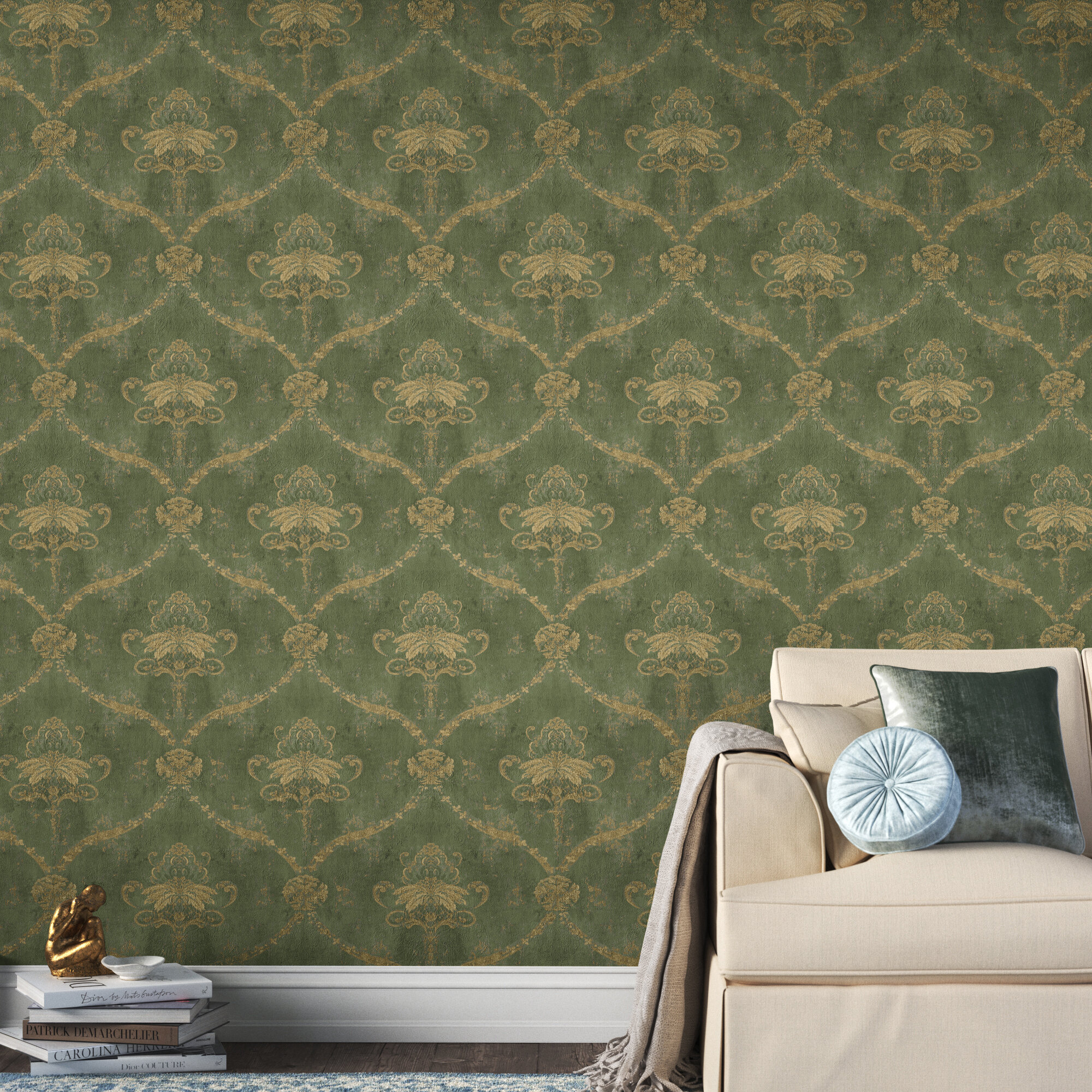 CHARDONNET DAMASK Spring Green T72587 Collection Chestnut Hill from  Thibaut