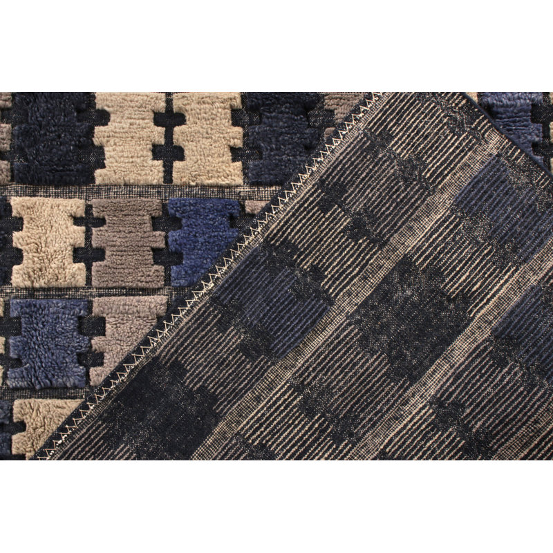 Scandinavian Hand Knotted Wool Geometric Area Rug, Rectangle 12' x 16'