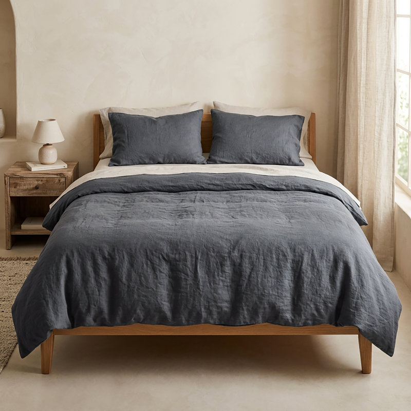 Housse de couette gris anthracite en lin à motif de tapis - Grand, Grand lit
