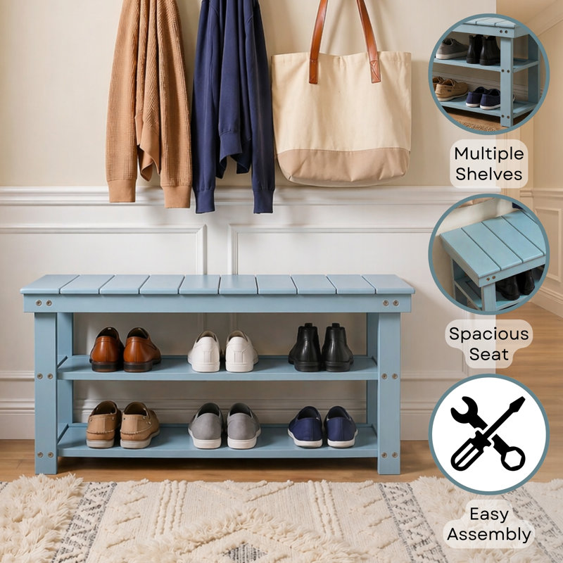 Carrold Utility Mudroom Bench with Shelves, Sea Foam