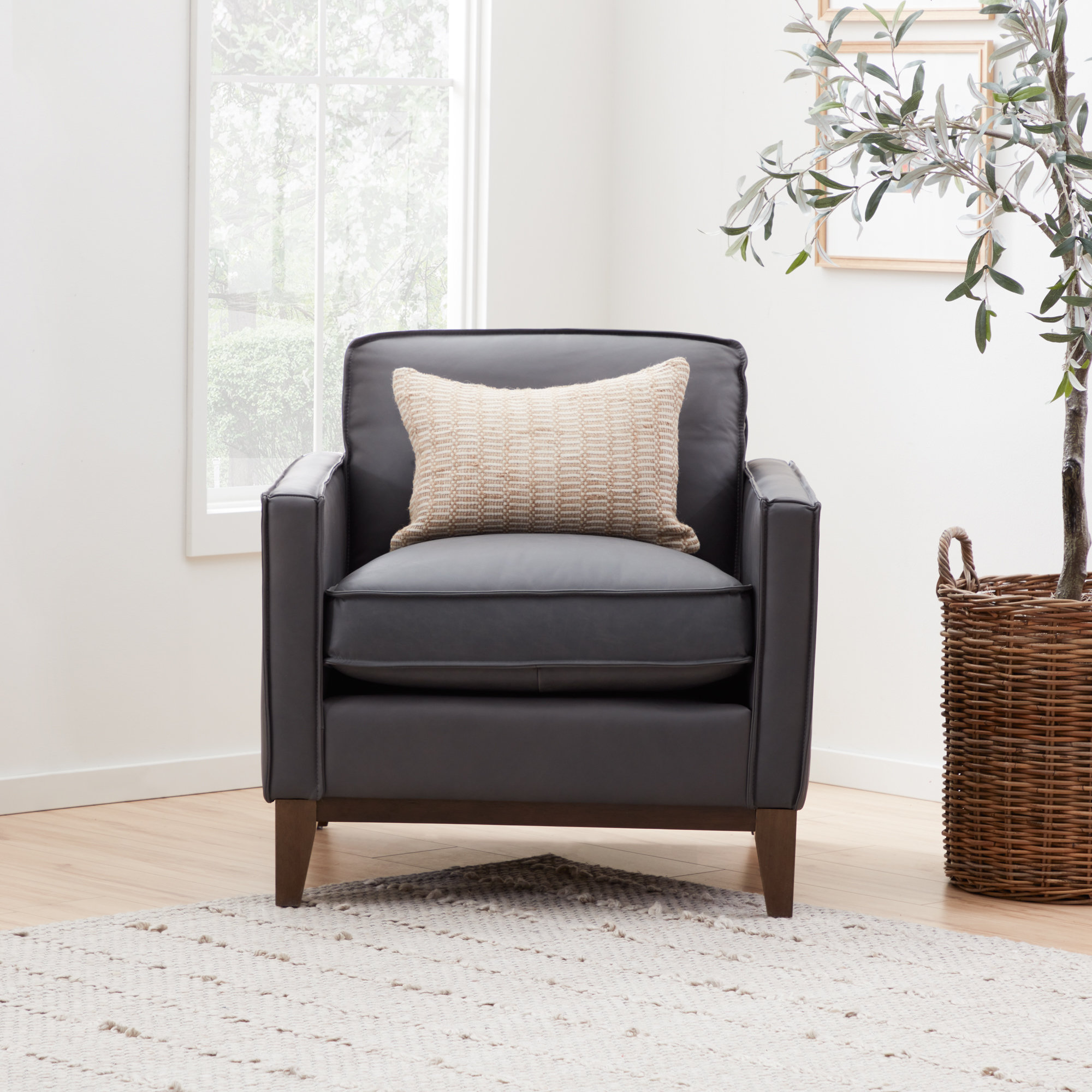 Cascades Leather Armchair, Gravel Genuine Leather