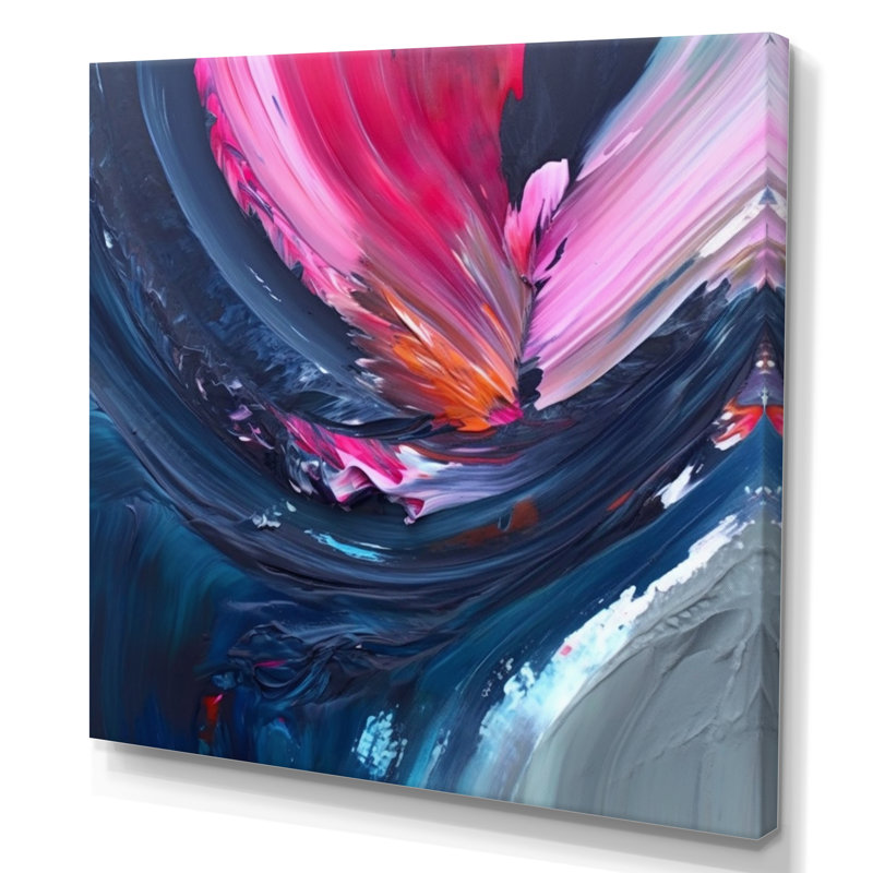 Dennice, art texturé abstrait bleu et rose, H 30 po x l 30 po x P 1 po, Toile tendue