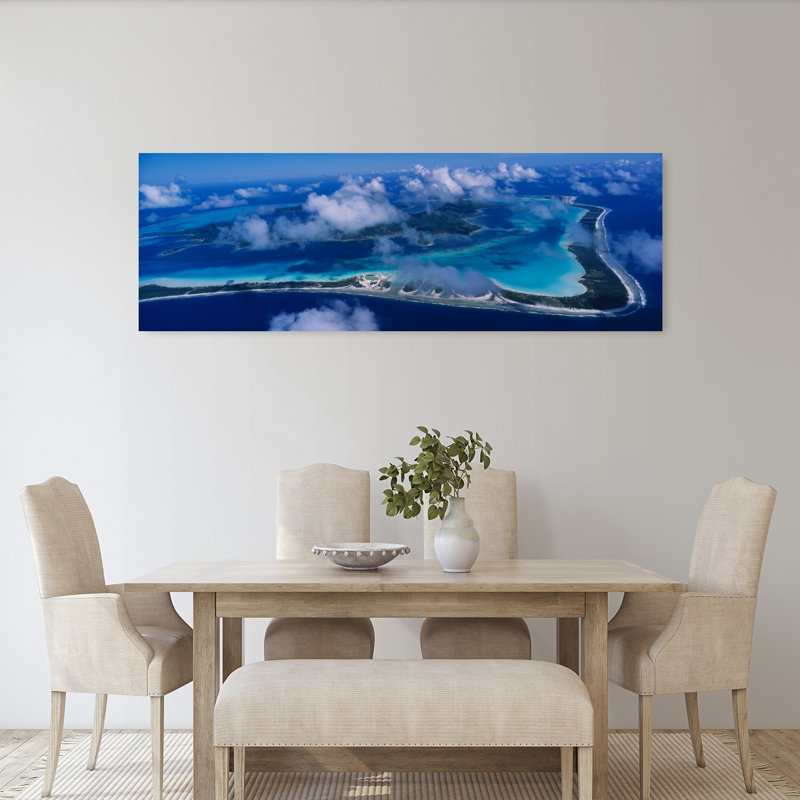 Aerial View Of An Island Bora Bora French Polynesia 1 Piece Wrapped Canvas Panoramic Wall Art, 50.8 cm H x 152.4 cm W