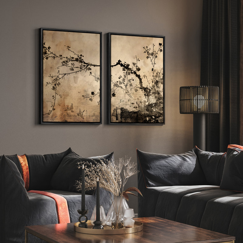 Art mural encadré rétro antique classique pour chambre à coucher, Noir, H 24 po x l 16 po