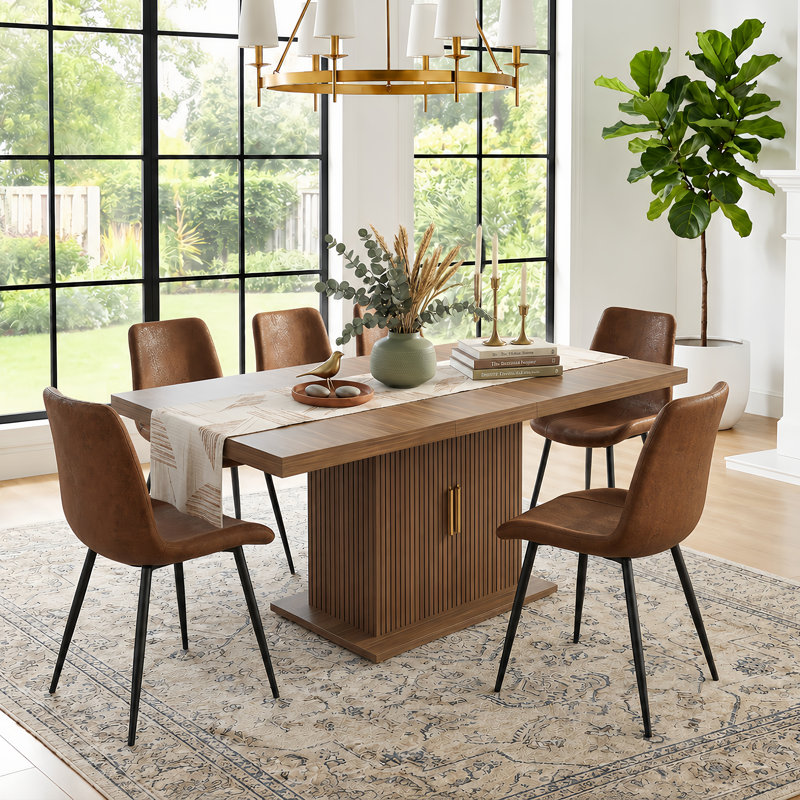 Ensemble de table de salle à manger extensible moderne de 63 à 78 po avec rangement à deux niveaux et chaises en cuir PU Denton