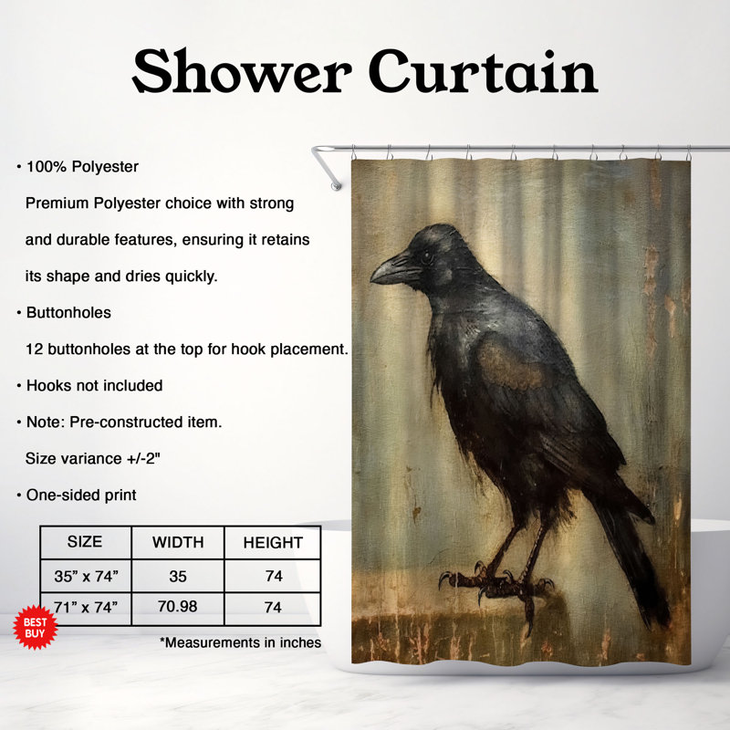 Rideau de douche haut de gamme Crow, H 74 po x l 71 po