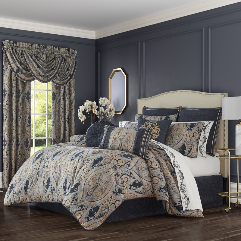 Luciana - 4 pièces Ensemble d'édredon, Édredon pour grand lit + 2 taies décoratives sta, Indigo
