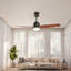 Ventilateur de plafond avec métal noir et bois, commande à distance et circulation d'air saisonnière, moteur à courant continu, éclairage DEL