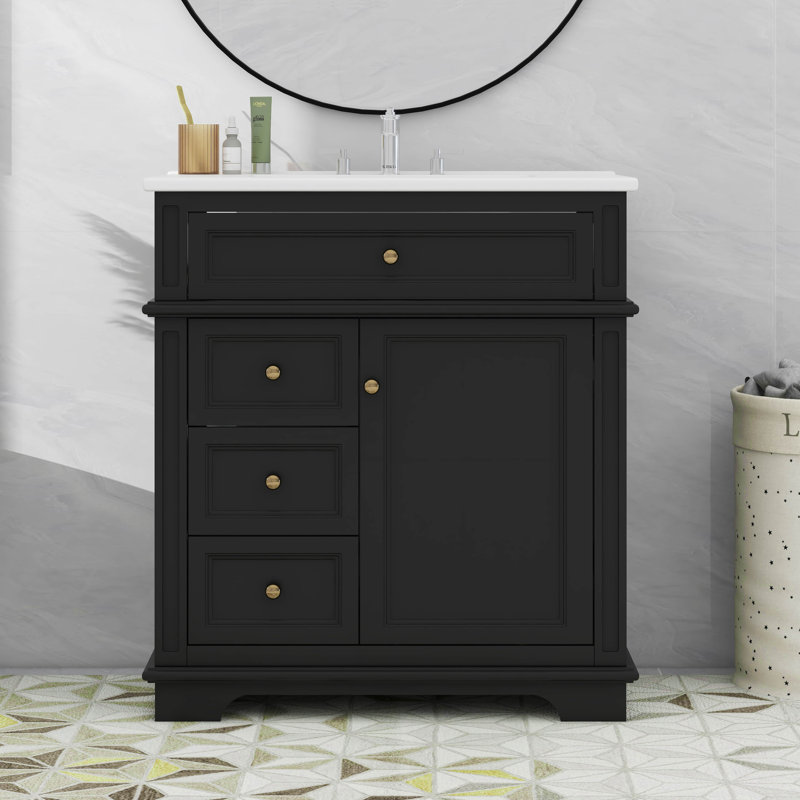 Meuble-lavabo 30 po avec lavabo, 2 tiroirs et un tiroir basculant, Noir