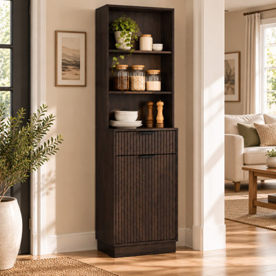 Tall 10-Gallon Tilt-Out Trash Can Cabinet with Drawer and Open Shelves