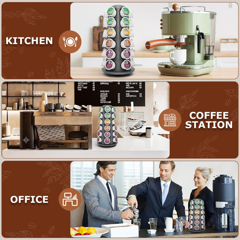 360 Degree Rotating Coffee Storage Rack, Suitable For Countertop Or Coffee Station, Removable, Matte Grey