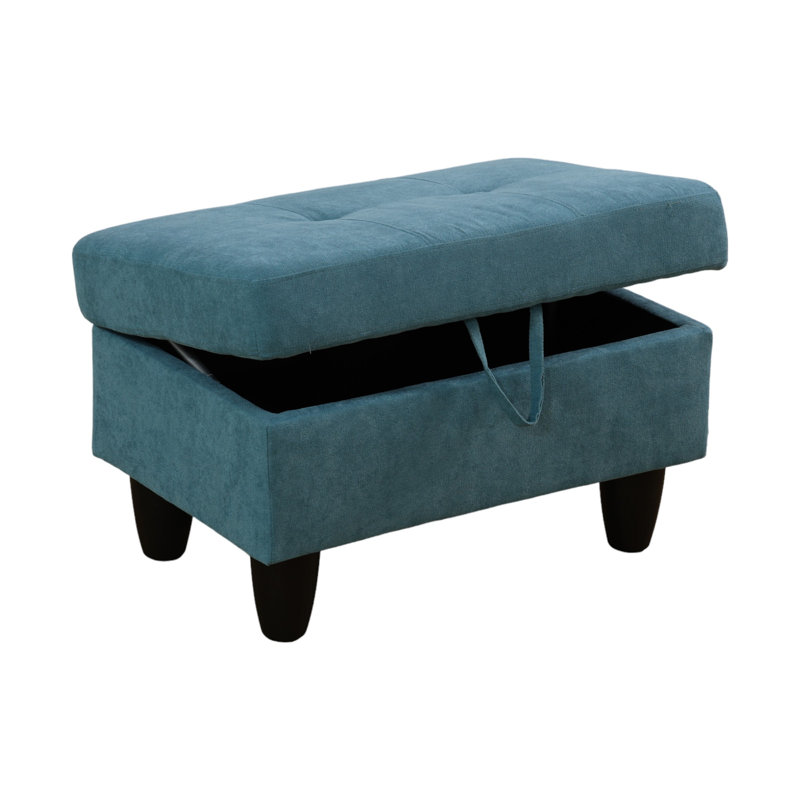 Orella Marlinda 28.5" Wide Upholstered Rectangle Tufted Flip Top Storage Ottoman, Light Blue Flannel