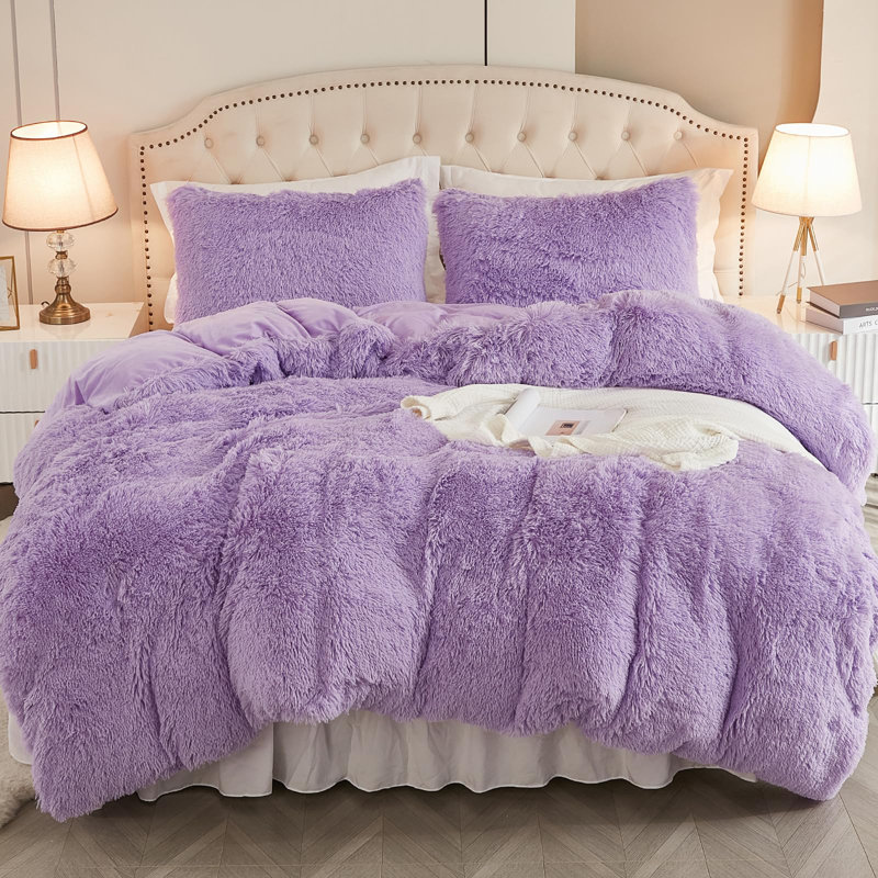 EMME Plush Shaggy 2/3pcs Duvet Cover Set Luxury Fuzzy Comforter Cover Set Bedding Set, King Duvet Cover + 2 Standard Shams