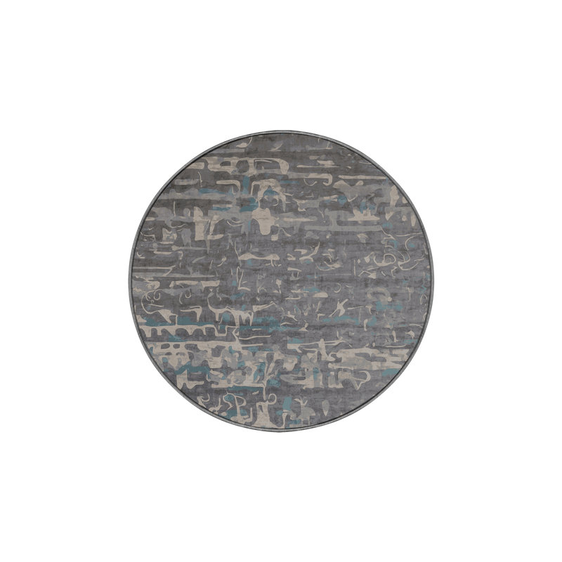 Tapis gris soyeux et moelleux, Rond 5 pi