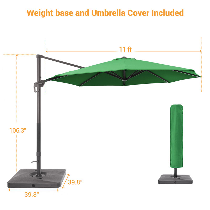 Parasol de patio octogonal en porte-à-faux décalé Mithun 11FT avec contrepoids inclus, parasol d'extérieur suspendu avec lève-manivelle, protection contre les rayons UV toutes saisons pour terrasse avec jardin et terrasse
