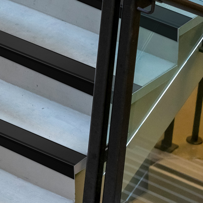 Aluminum 2" W x 48" L Peel & Stick Stair Nose Anti-Slip Strip Staircase Step Treads (5-Pack), Black