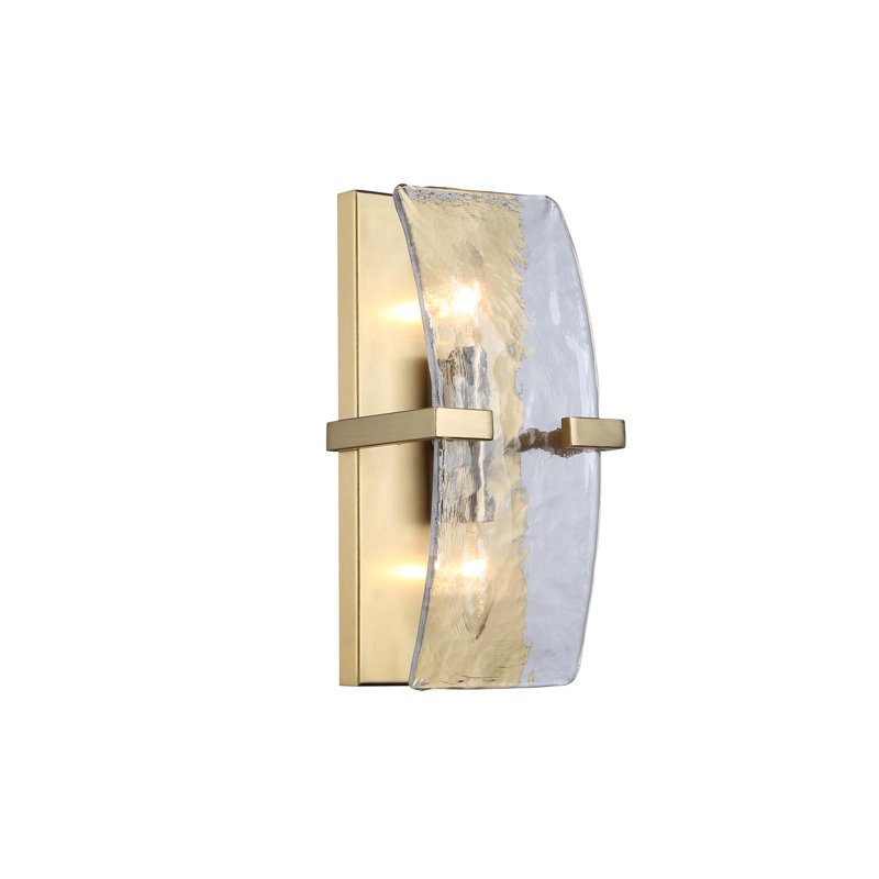 Aenon 2-Light Wall Sconce in Brushed Champagne Bronze with Hammered Water Glass, Brushed Champagne Bronze