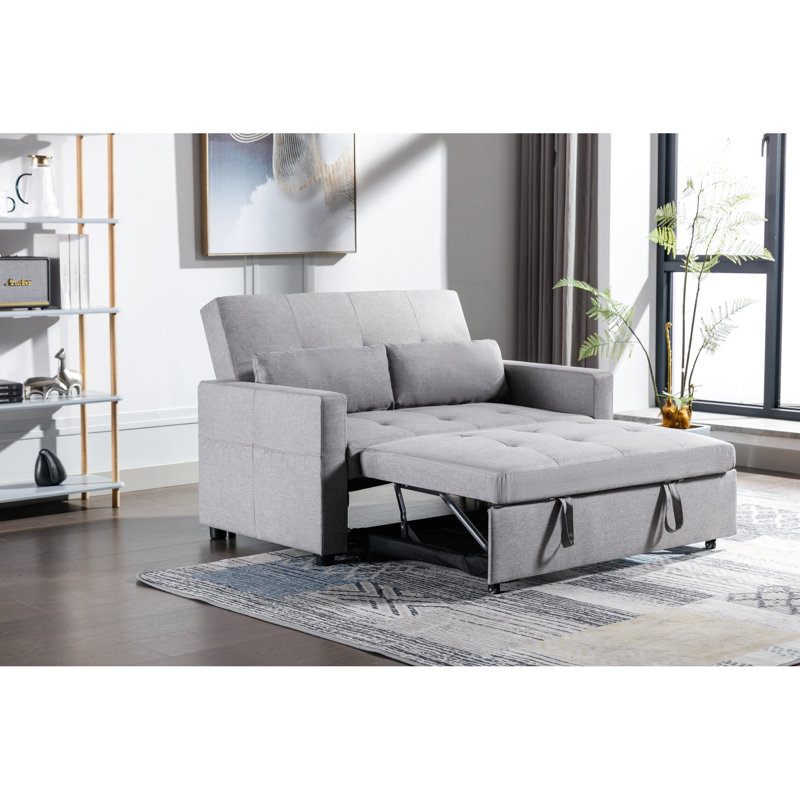Canapé-lit en tissu de lin gris avec fermeture à glissière réglable et invisible convertible en quatre poches de rangement