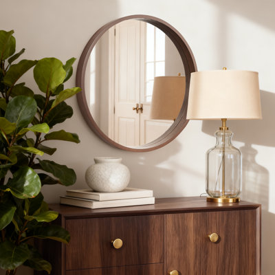 Round Wood Frame Wall Mirror – 2.5-inch Thick Frame