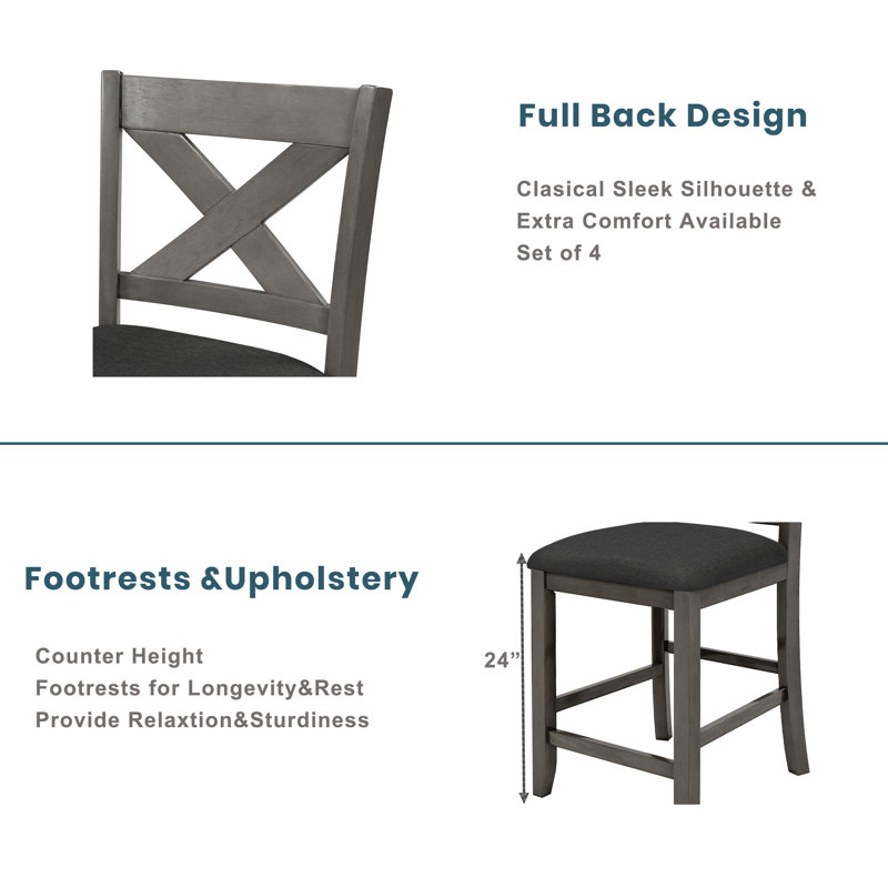 Ensemble de 5 tables de bar en bois à hauteur de comptoir avec 2 tabourets et 2 chaises, blanc, Gris, Gris, Gris