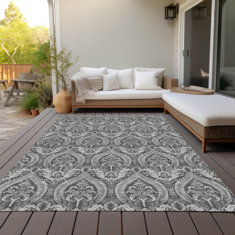 Tapis intérieur / extérieur en polyester tissé à la machine Frampton, Rectangle 10 pi x 14 pi
