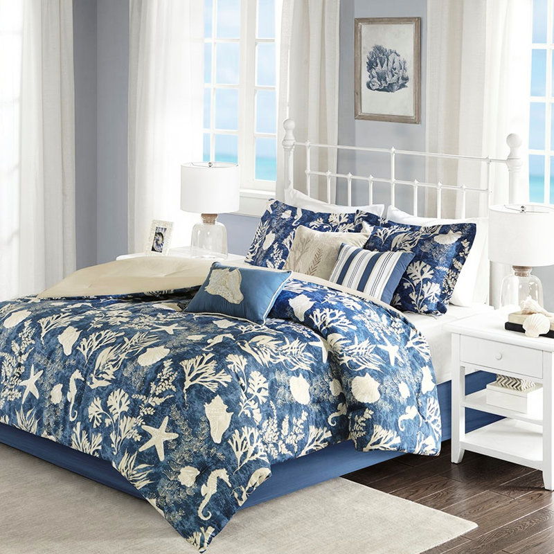 Édredon en coton bleu 7 pièces