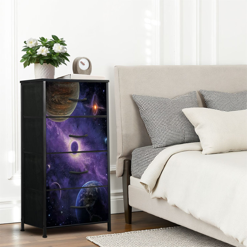 4 Drawer Dresser for Bedroom, Narrow Chest of Drawers, Wooden Top and Study Iron Frame 18"x37.5"-(WxH)