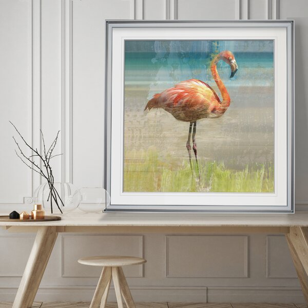 Flamingo Fancy I - Oil Painting Print on Wrapped Canvas Bay Isle Home Size: 17.5 H x 17.5 W x 1.5 D, Format: Black Framed