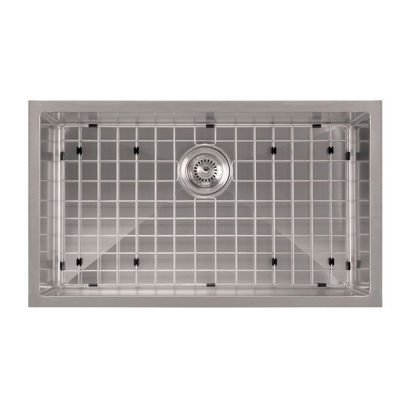 Noah Plus 33" L x 18" W Dual Mount Kitchen Sink with Basket Strainer, Brushed Stainless Steel