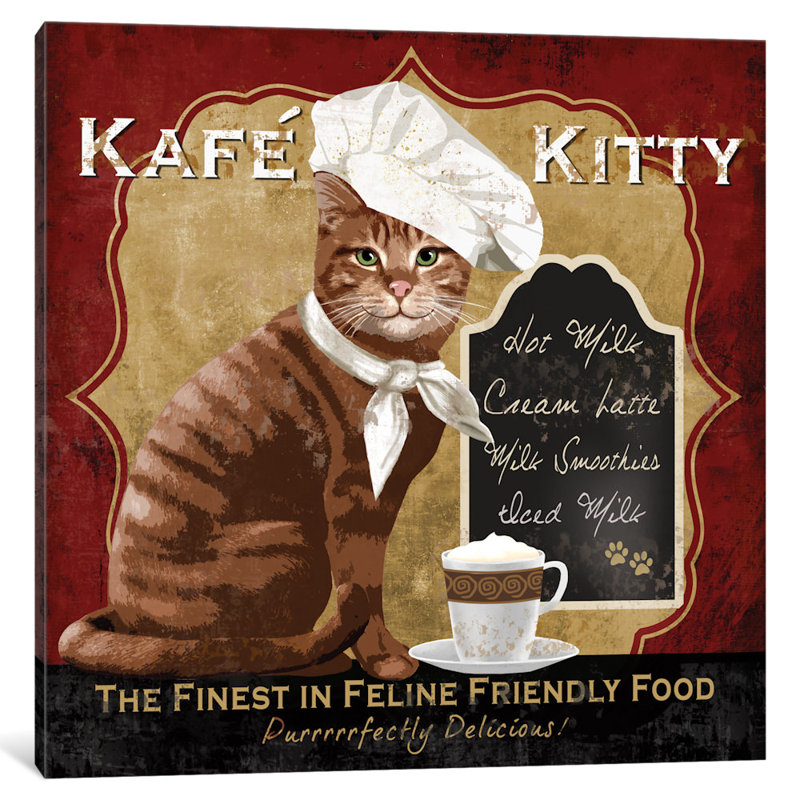 Affiche rétro kafe kitty sur toile tendue, H 18 po x l 18 po x P 1,5 po, Toile tendue, Pas de tapis