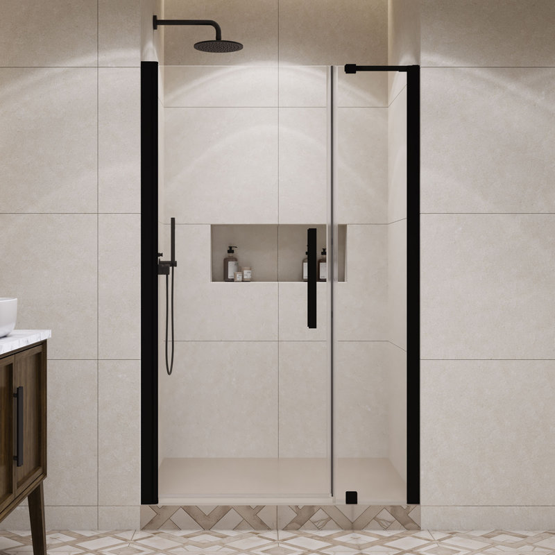 OVE Decors Pasadena 45 7/16 To 47 3/8 In. W X 72 In. H Alcove Frameless Pivot Shower Door , 2025, Black