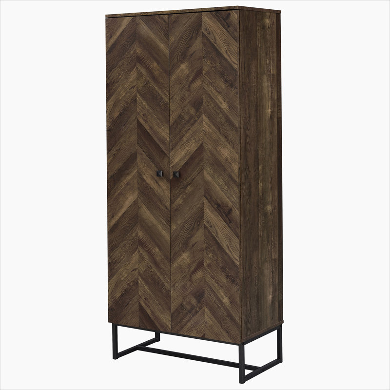 Rustic Oak and Gunmetal 8-Shelf Accent Cabinet, 70.75" H x  31.5" W x 15.75" D