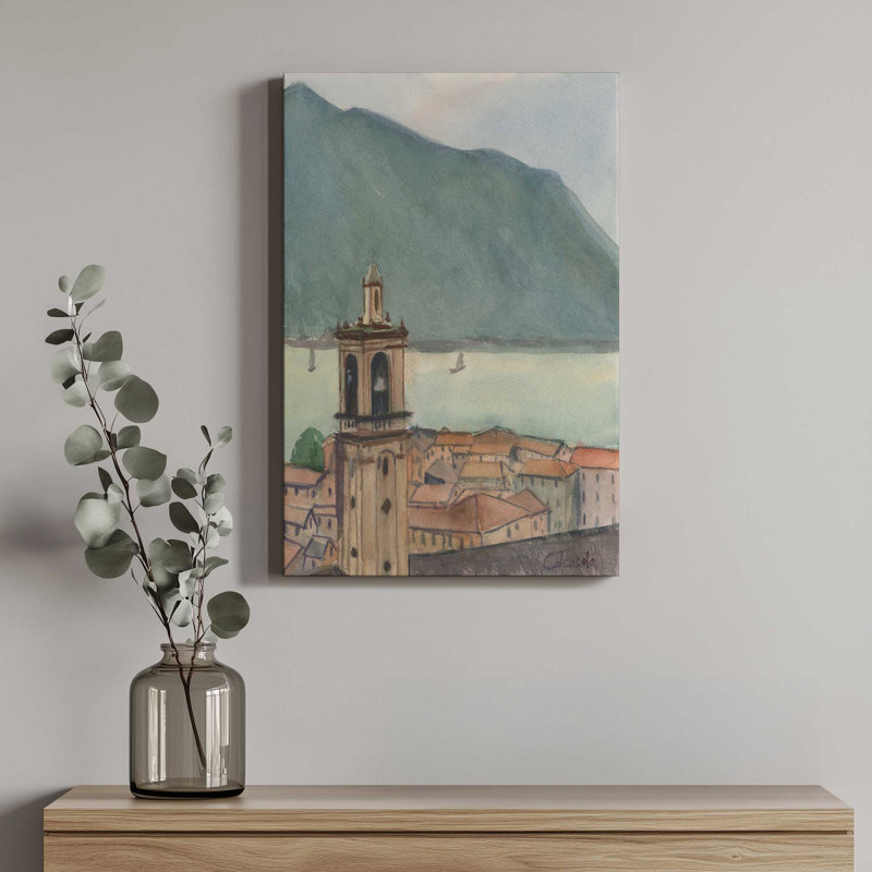«Lake Como Village» par Stephen Calcasola, reproduction d'art sur toile, H 16 po x l 12 po