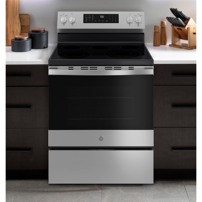 GE Profile ENERGY STAR® 30” Smart Free-Standing Electric Convection Range with No Preheat Air Fry and EasyWas Oven Tray