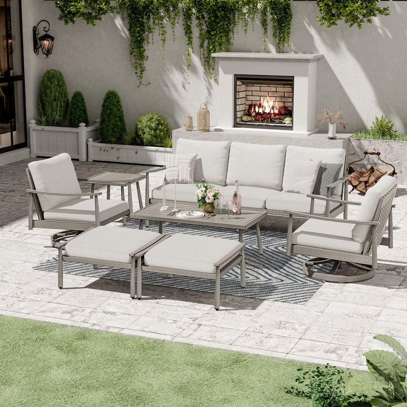 Mariene 5 - Person Patio Conversation Set with Cushions, Gray, Gray