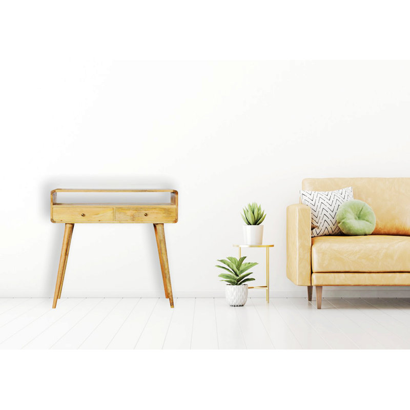 High Quality Material Wood Curved Console Table With Strong Legs, Tan