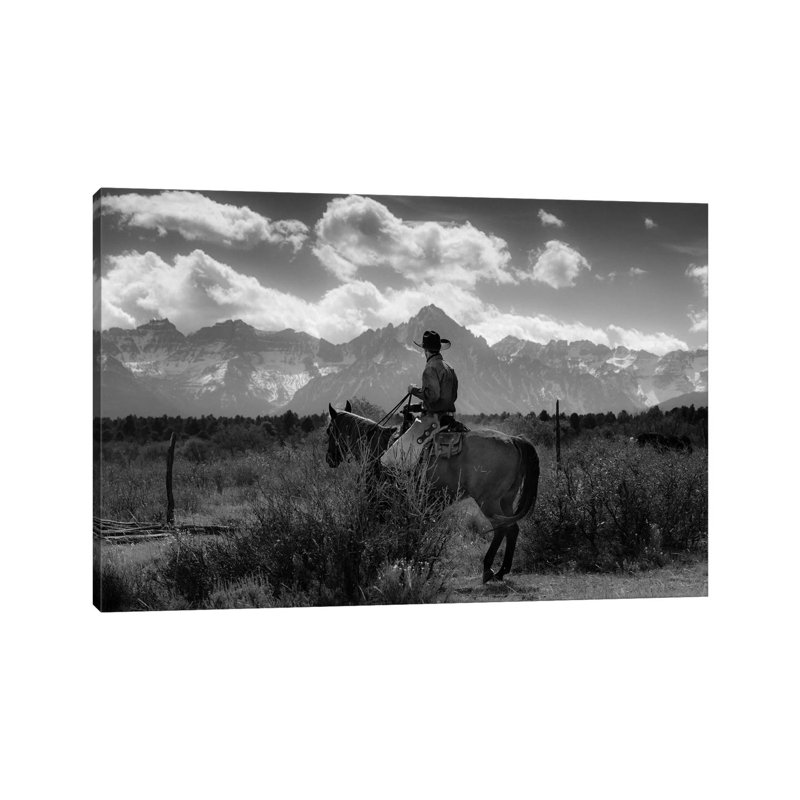 Cowboy On Cattle Drive Gather Angus/Hereford Cross Cows And Calves, San Juan Mountains, Colorado - Wrapped Canvas Print