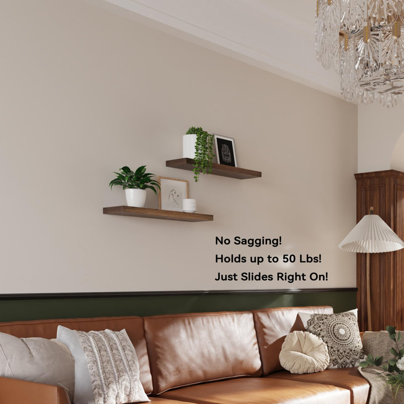 Solid Wood Floating Shelves，Rustic Wooden Wall Shelves, Walnut, 1.25" H x 16" W x 6.7" D