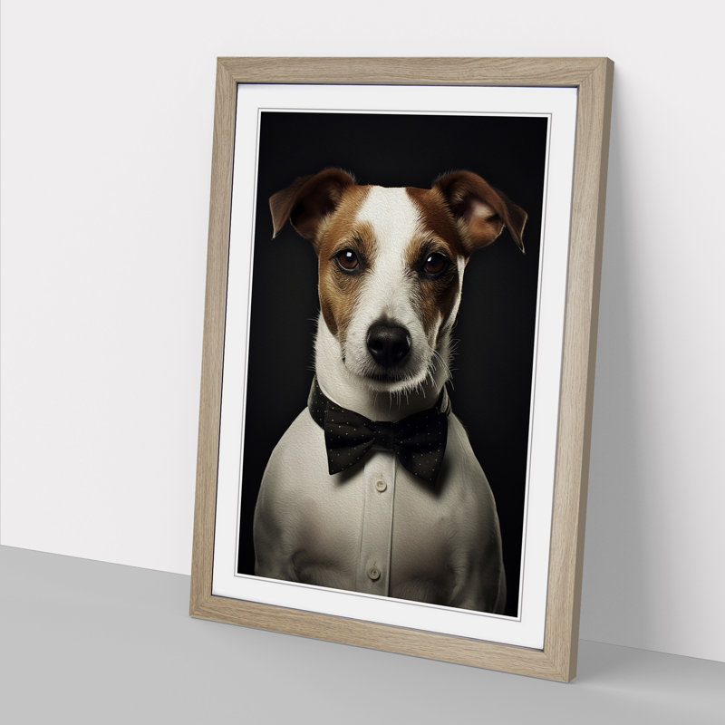 Jack Russell Minimalism No.2 - Single Picture Frame Print on Wood, Oak Framed, 46cm H x 34cm W x 2cm D