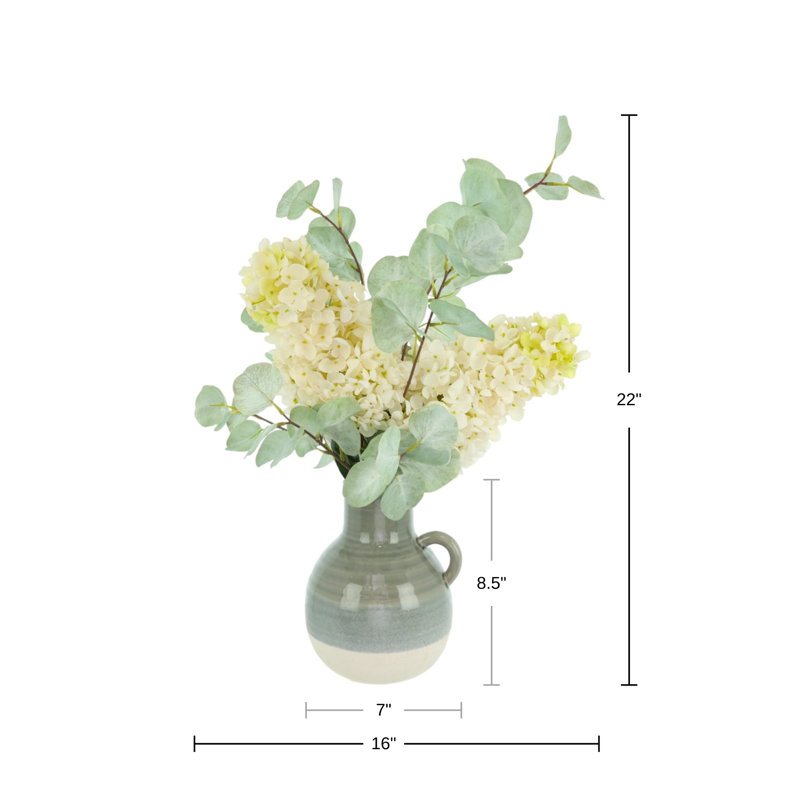 Hydrangeas and Eucalyptus Arranged in Ceramic Vase