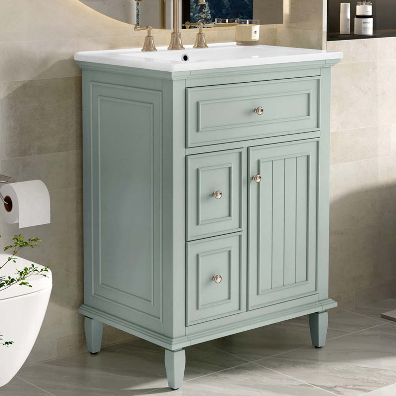 Meuble-lavabo 24 po avec lavabo en céramique, Vert clair