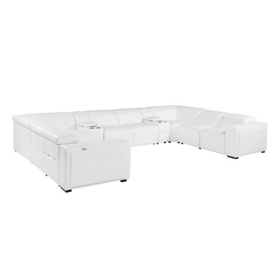 Canapé modulaire inclinable électrique en U 10 pièces avec 4 fauteuils inclinables et appuis-tête électriques en cuir italien